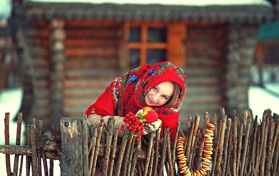 Sexy girl Women in Slavic costumes in Varanasi